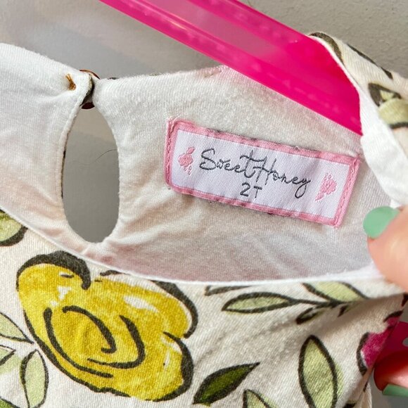 SweetHoney Toddler Girls Floral Tiered Dress 2T Cotton Blend Pink & Yellow Roses - Picture 3 of 4